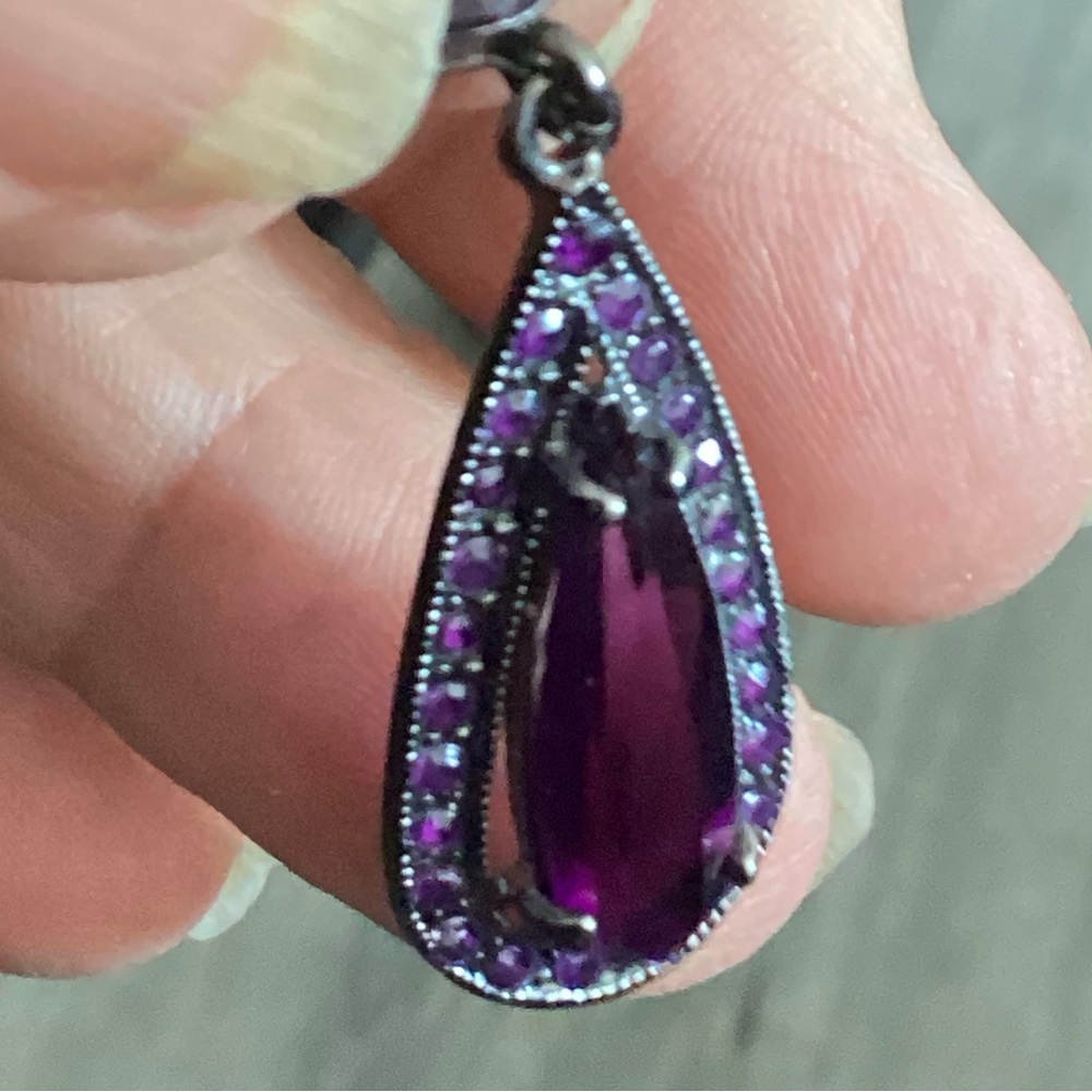 Light Black Purple Faux Amethyst Drop Earrings